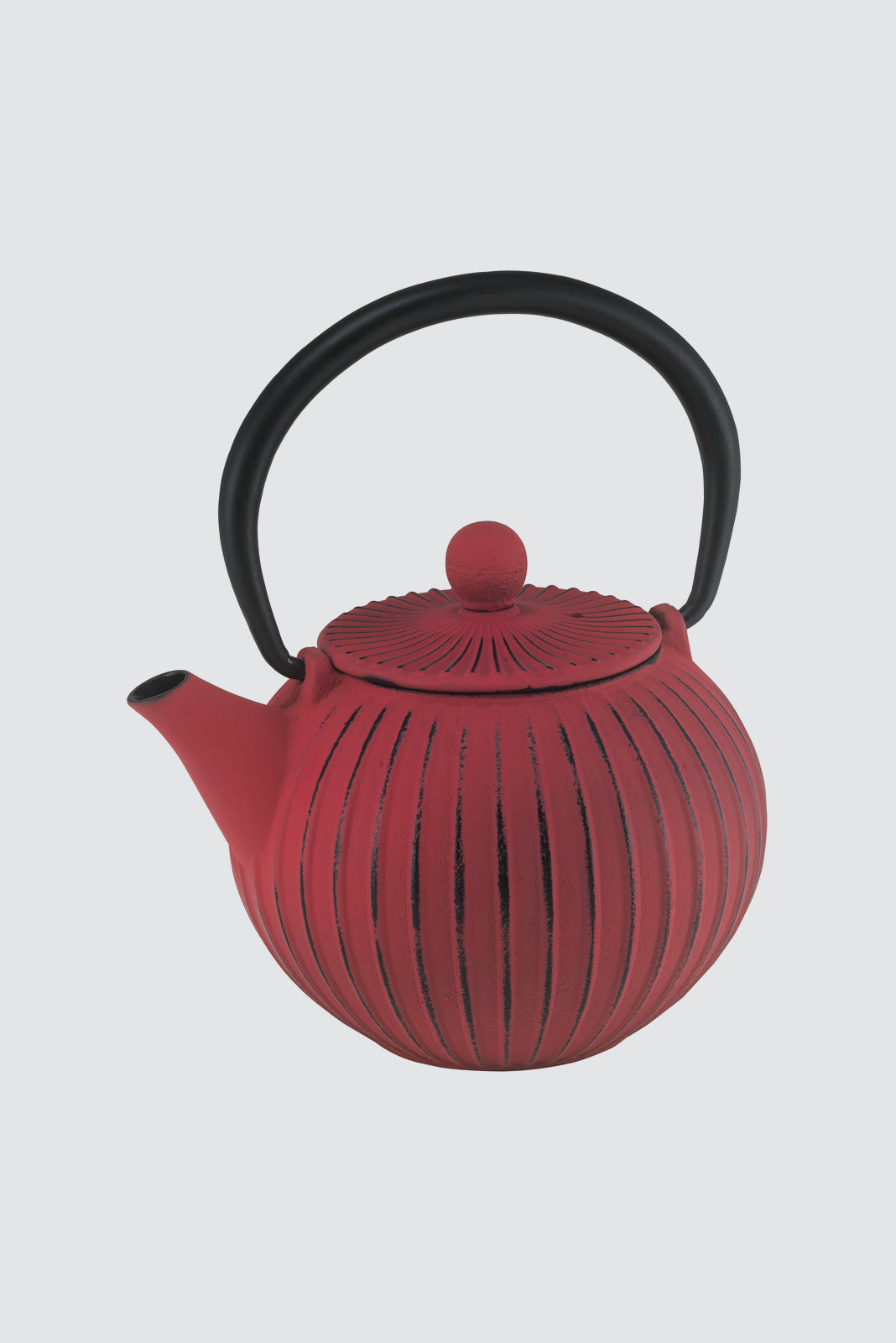 Ribed Cast Iron Teapot - 500ml red