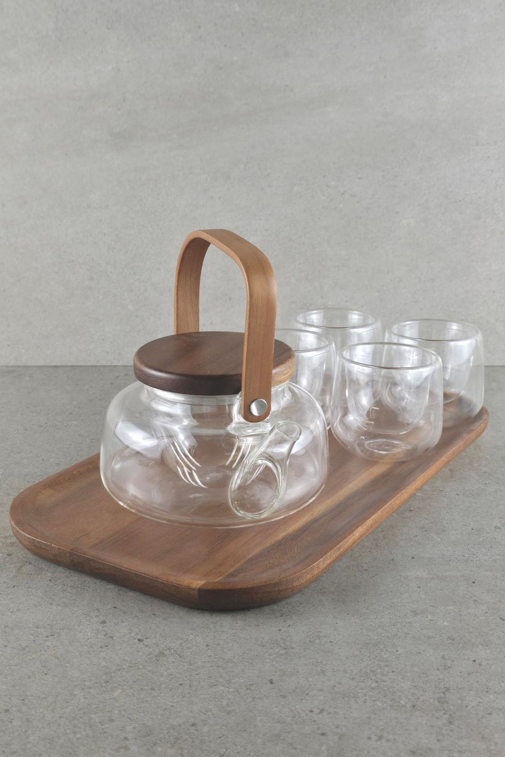 Glass 600ml Tea Set With Tray