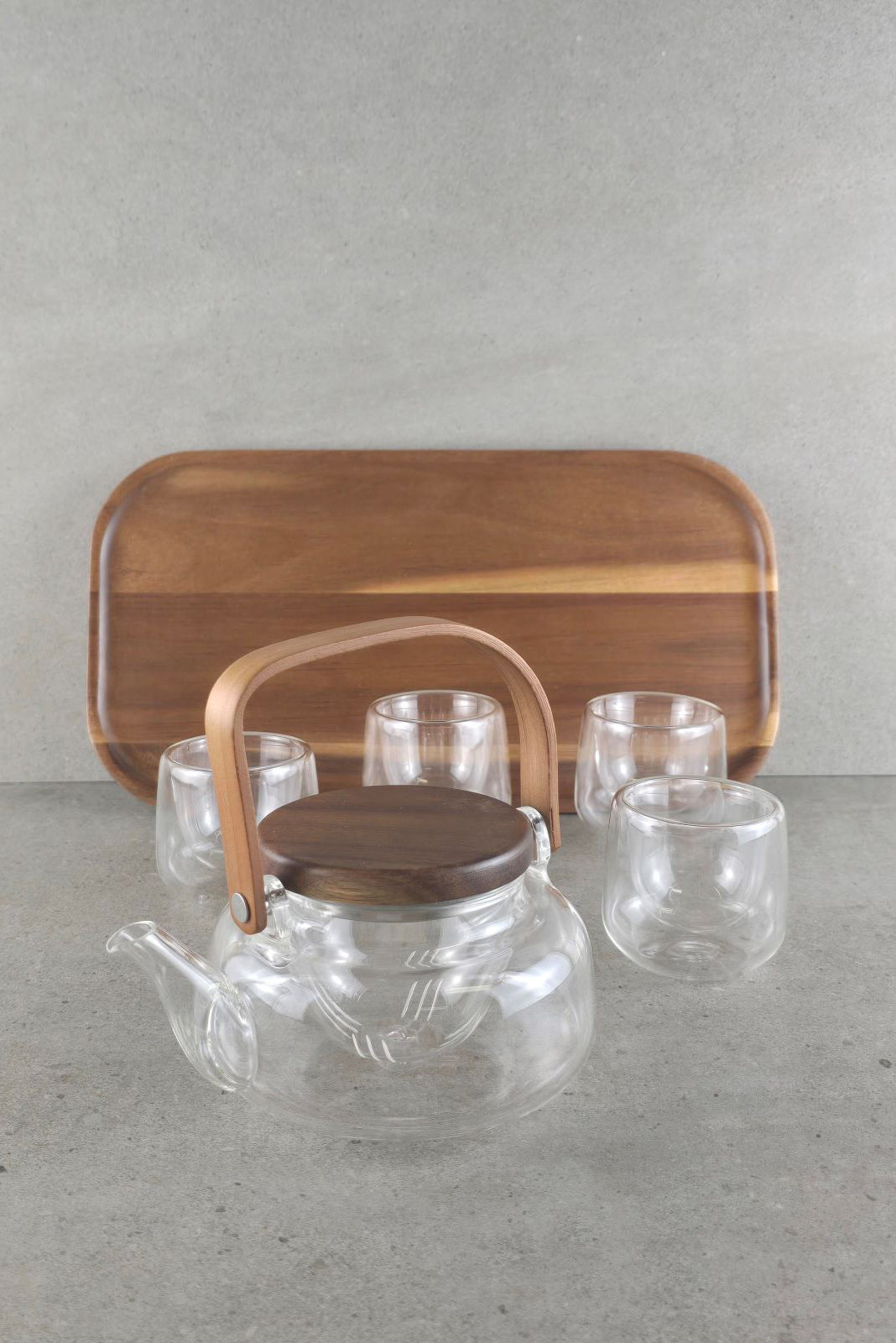 Glass 600ml Tea Set With Tray